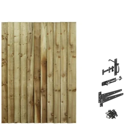 Image of Bespoke Custom Made to Measure UPTO HEIGHT: 5ft (150cm High) Feather Edge Semi Braced Flat Top Pathway Garden Pedestrian Gate [Width Between 90CM 105CM With Suffolk Latch Hinge Pack