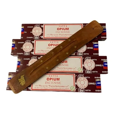 Image of VIE Satya Incense Sticks, 4 Packs x 15g, with Holder, Opium