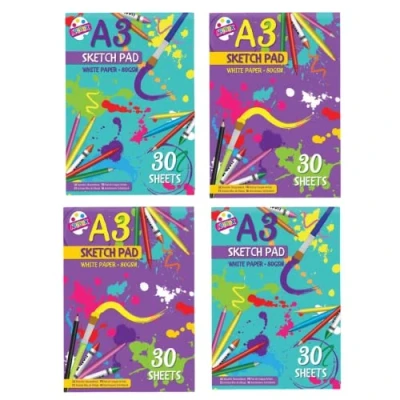 Image of A3 Sketchbook x 4 Packs Kids Art Book Drawing Pad 80gsm Thick White Paper Doodle for and Painting 30 Sheets Each 120 Total by Great British Home