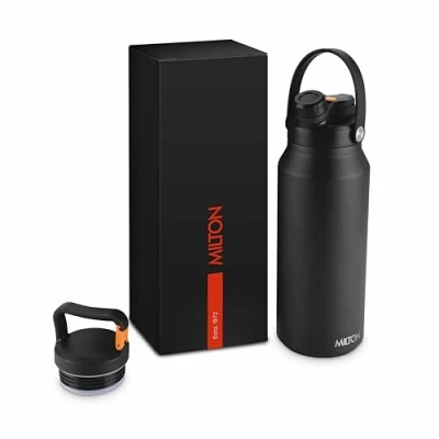Image of Milton 40 Oz Stainless Steel Water Bottle with Straw Lid 2 lids Included, Double Walled Vacuum Insulated, 12 Hour Hot, 24 Cold, Leak Proof Design for Sports, Gym, Ultrasip, Black
