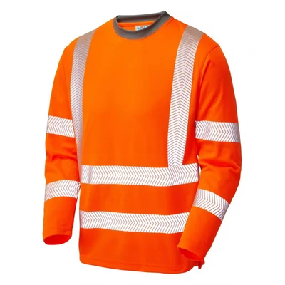 Image of Leo Workwear T08 Capstone Coolviz Plus Men Hi Vis T Shirt Long Sleeve#4XL Orange