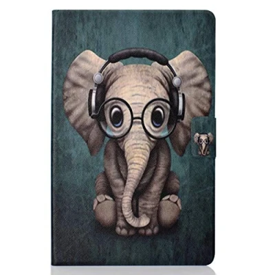 Image of CaseFun Samsung Galaxy Tab A 10.5 Case, PU Leather Soft TPU Slim Cover with Auto Wake/Sleep, Stand, Pocket for SM T590 / T595 Inch 2018 Elephant