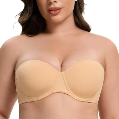 Image of MELENECA Women&#039;s Underwire Strapless Bras for Bigger Bust Back Smoothing Plus Size Sunkiss 34F