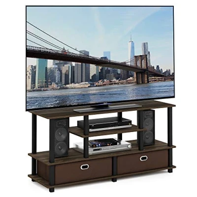 Image of Furinno JAYA Large TV Stand for Up to 55 Inch with Storage Bin, Columbia Walnut/Black/Dark Brown