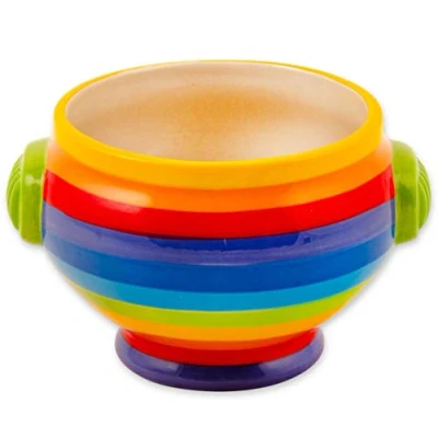 Image of Hand Painted Rainbow Stripe Ceramic Soup Bowl (1)