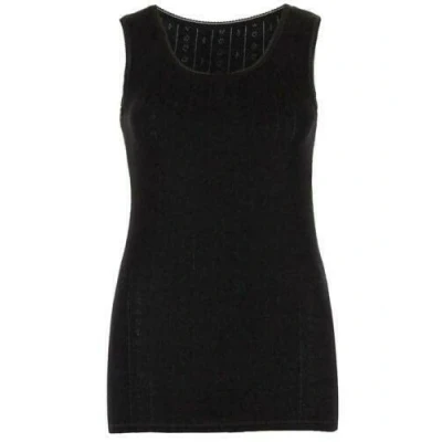 Image of Ladies Snowdrop Thermal Underwear Cotton Soft Vest Tops &amp; pantee, Long Johns (Built Up Spencer Short Round Neck Black, X Large (XOS) (18 20) UK)