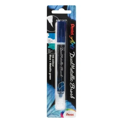 Image of Pentel Dual Metallic Brush Pen Blue/Metallic Green XGFH DCX
