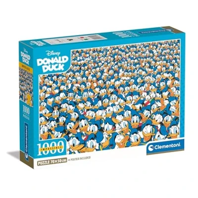 Image of Clementoni Jigsaw Puzzle Impossible Donald Duck 1000 Pieces Compact Box, Poster Included, For Adults 14 99 Years, Gift Men/Women, Hard Jigsaw, Difficult Puzzle, Made In Italy, 39799