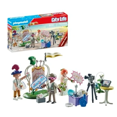 Image of PLAYMOBIL 71367 City Life wedding Photo Booth Promo Pack, photos of the party, imaginative play fun with masks and many accessories, ceremonial role play, playset suitable for children ages 4+