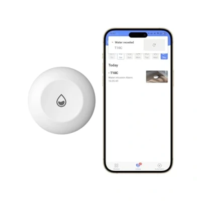 Image of EZVIZ Water Leak Sensor, Requires Home Gateway, Wireless Mini Detector, APP Instant Alerts, 1 Year Battery Life, IP67 Waterproof, Smart Alarm System, Work with Cameras (T10C)