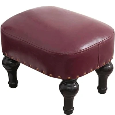 Image of DiicMa Small Footstool Ottoman Leather Upholstered Footrest Wooden Foot Rest Stool Sofa for Living Room (Color : Purple)
