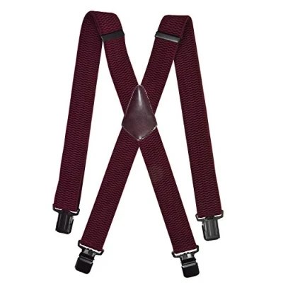 Image of Olata Men’s Braces/Suspenders for Trousers with Extra Wide Straps, X Shape Design and Black Clips 4cm. Burgundy Red