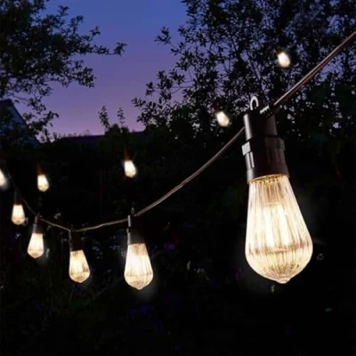 Image of Garden Mile Festoon Lights Mains Powered 20 LED Fluted Fairy Light Durable Waterproof 14.5m Indoor Outdoor String for Patio, Balcony, Gazebo, Party Decorations