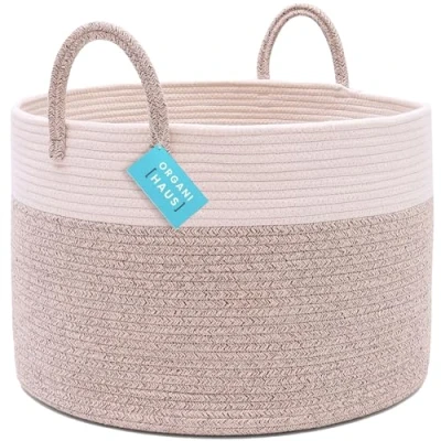 Image of OrganiHaus Toy Storage Basket for Kids, Woven Rope Storage, Nursery Laundry w/Handles, Large Baskets, Baby Washing Basket, Towel Blanket 50x33cm