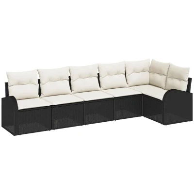 Image of vidaXL 6 Piece Garden Sofa Set with Cushions Black Poly Rattan