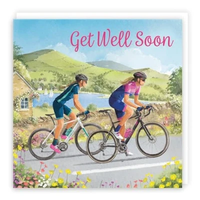 Image of Hunts England Cycling Get Well Soon Card For Her Milo&#039;s Gallery Female Cyclist Feel Better Bike Fans Girls, Women