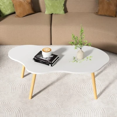 Image of loyliawa Coffee Table, Tables for Living Room, Small Mid Century Modern Tea Room Center Minimalist Display Table with Cloud Shape (White, 80 cm)