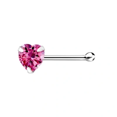Image of The Goldmine 925 Sterling Silver Nose Stud with 3mm CZ Heart, short Ball Shape End Pin (Fuchsia Hot Pink)