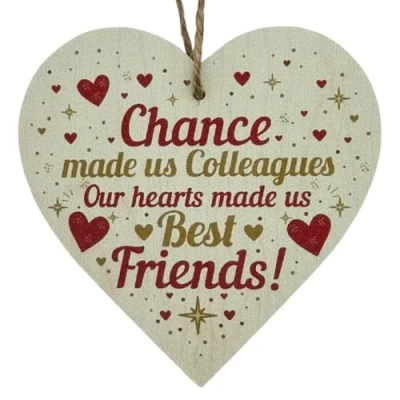 Image of Second Ave Chance Made Us Colleagues Wooden Hanging Heart Home Friend Friendship Sign Plaque