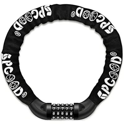 Image of SPGOOD Bike Locks Heavy Duty/Bicycle Chain/Cycling Lock (14 Colors) 5 Digits Codes Resettable 100,000 for Cycle, Moto, Door, Gate Fence 830mm Length(Black)