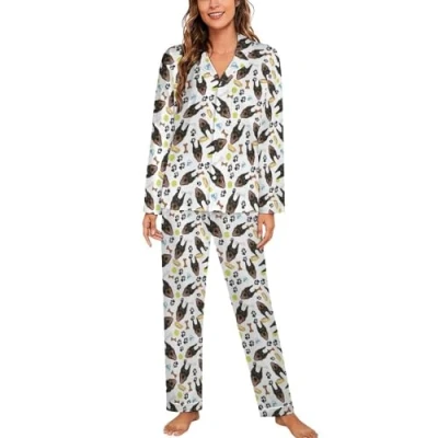 Image of Smiling Dog Doberman Womens Pyjamas Set Long Sleeve Pjs Sets Pajama Sleepwear Loungewear L