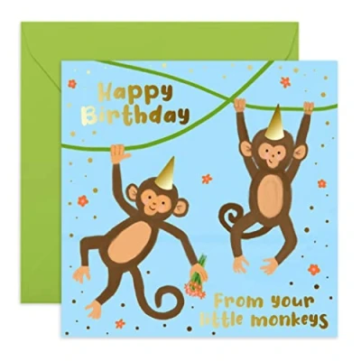 Image of Central 23 Cute Birthday Card for Her &#039;Happy From Your Little Monkeys&#039; Sweet Mum Cards Fun Dad Comes with Stickers