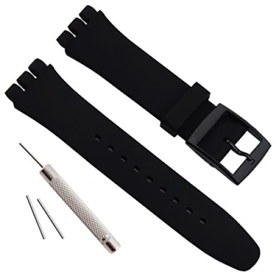 Image of GreenOlive Replacement Waterproof Silicone Rubber Watch Strap Band for Swatch (17mm 19mm 20mm) (19mm, Black)