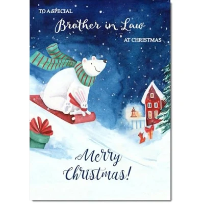 Image of doodlecards Brother in Law Christmas Card Bear on Sled Medium Size for with Plain Envelope