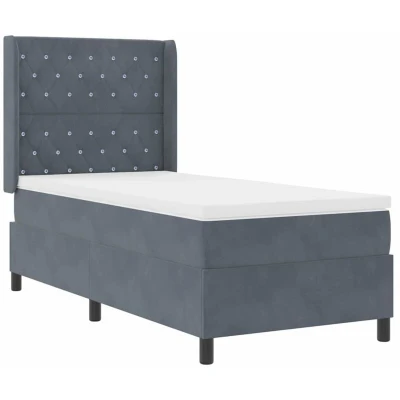 Image of Box Spring Bed with Mattress Dark Grey 90x200 cm Velvet Vidaxl