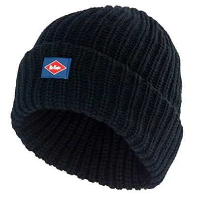 Image of Lee Cooper Men’s Chunky Knit Fleece Lined Beanie, Black, One Size