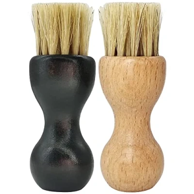Image of 2 Pcs Bristle Shoes Brush Wooden Handle Brushes Polish Dauber Cleaning Care Shoe Applicator for Leather Boots