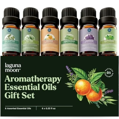 Image of Lagunamoon Aromatherapy Essential Oils Gift Set,100% Pure Premium Therapeutic Grade kit Lavender, Tea Tree, Eucalyptus, Lemongrass, Orange, Peppermint