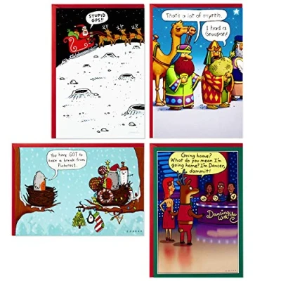 Image of Hallmark Shoebox Funny Christmas Boxed Cards Assortment, Cartoons (4 Designs, 24 with Envelopes)