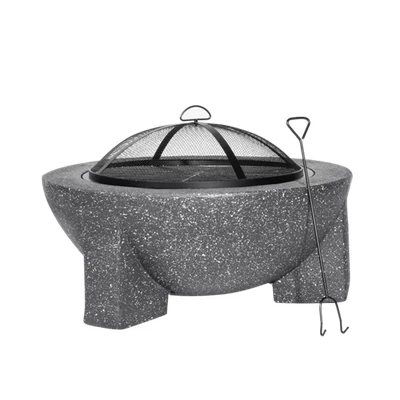 Image of Dellonda Round MgO Fire Pit with BBQ Grill 75cm Safety Mesh Screen Dark Grey