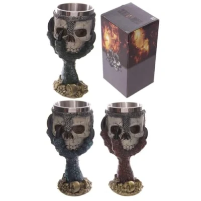 Image of Puckator Decorative Dragons Claw and Warrior Skull Goblet Skulls Bones Themed Home Decoration Wine Fantasy Accessories Stainless Steel Resin