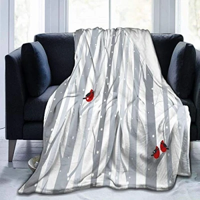 Image of JOOCAR Flannel Throw Blanket Winter Red Birds on Tree Cozy and Soft Plush Warm Blankets for Bed Couch Living Room Sofa Chair
