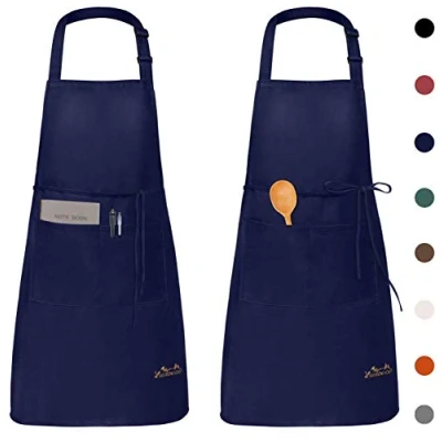 Image of Viedouce 2 Packs Apron Cooking Kitchen Waterproof,Adjustable Chef with Pockets for Home,Restaurant,Craft,Garden,BBQ,School,Coffee House,Apron Men Women (Navy 02)