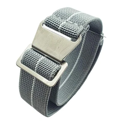 Image of Max French Marine Nationale Elastic Nylon Navy Divers Parachute Watch Straps 20mm 22mm Military Bands (22mm, Grey/White)