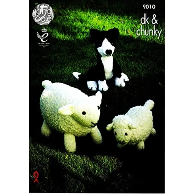 Image of King Cole Knitting Pattern DK &amp; Chunky Yarn Sheep, Lamb Sheepdog Toys 9010