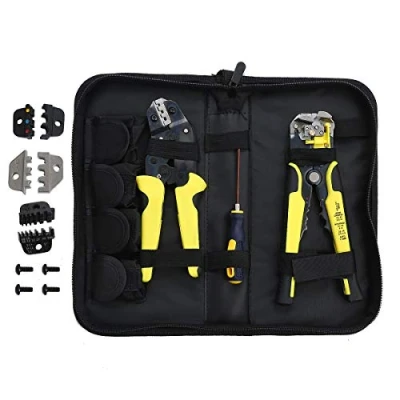 Image of TOPWAY Wire Crimper Stripper Set, 4 in 1 Multifunctional Automatic 10 24 AWG (0.2 6.0mm²) 8 Inch Self Adjusting Electrician Cable Terminals Cutting Plier Crimping Tool Kit with Extra Dies 416504