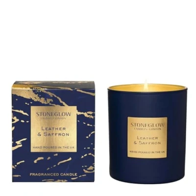 Image of StoneGlow Seasonal Scents LUNA Leather &amp; Saffron Tumbler Candle Boxed