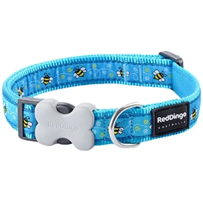 Image of Red Dingo Bucklebone Dog Collar Design, Bumble Bee Turquoise, Large 25mm