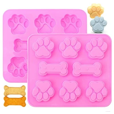 Image of Silicone Mould Puppy Dog Paw &amp; Bone Shape Chocolate Mold 2PCS 8 Cavity Candy Gummy Molds Food Grade Ice Jelly Homemade Cupcake Bake Ware Baking Tools