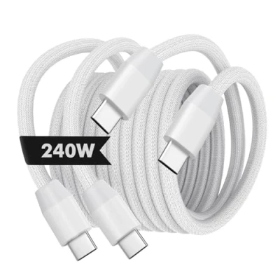 Image of MoKo 240W USB C to Cable, [2Pack, 10ft] Nylon Braided Type Cable Fast Charging Cord for iPhone 16/15/15 Pro/15 Plus/15Pro Max, MacBook Pro 2020, Samsung Galaxy S24, White