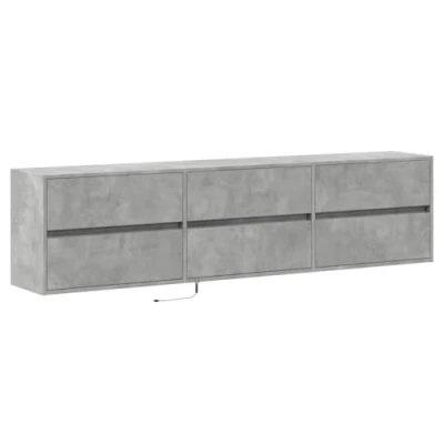 Image of vidaXL TV Wall Cabinet with LED Lights Concrete Grey Engineered Wood, Mounted, Ample Storage, Ideal for Living Room/Bedroom