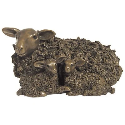 Image of Frith Sculpture Ewe &amp; Twin Lambs By Veronica Ballan In Cold Cast Bronze Vb029
