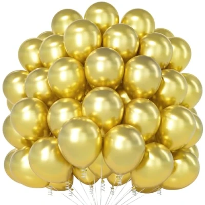Image of Teselife Metallic Gold Balloons, 100Pcs 12 Inch Chrome Latex Party Balloons for Men Women Birthday Baby Shower Anniversary Graduation Christmas Engagement Decorations