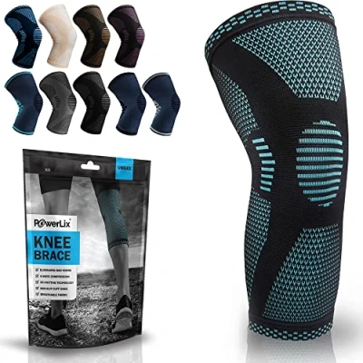 Image of POWERLIX Knee Support for Women/Men, Brace Compression Sleeve Arthritis, Joint Pain, Ligament Injury, Meniscus Tear, ACL, MCL, Tendonitis, Running, Squats, Sports, Blue, Medium