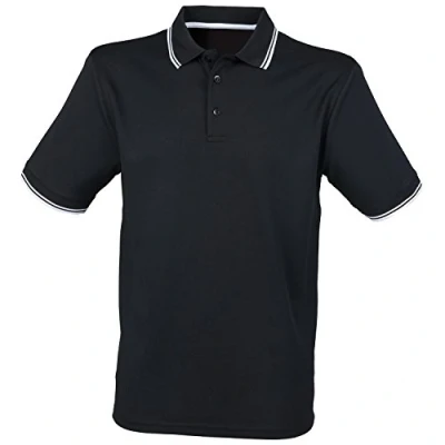 Image of Henbury Short Sleeve Coolplus Polo Shirt Black/White XL