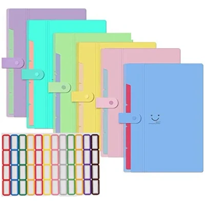 Image of KAHEIGN 6Pcs A4 Expanding File Folders, 5 Pockets Folder with Snap Closure Letter Size Accordion Document Paper Organizer for Home School Office (with 64Pcs Labels)